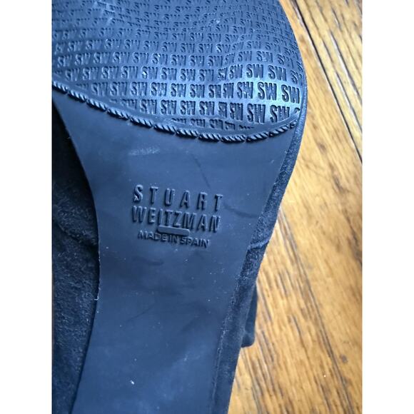 Stuart Weitzman Boots Womens Size 8.5 Black Suede Over The Knee Tie Back Heel - Picture 3 of 9